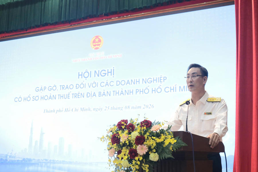 Ông Đoàn Minh Dũng - Trưởng Thuế Thành phố Hồ Chí Minh phát biểu tại hội nghị.