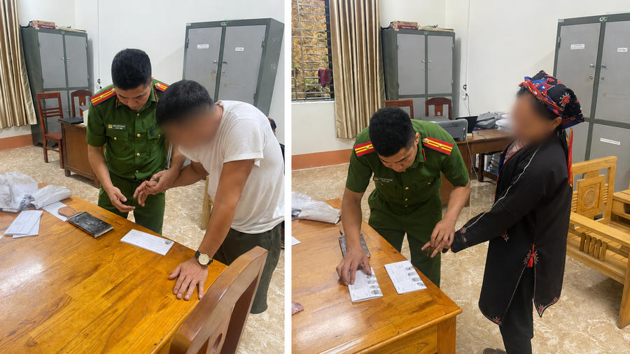 Công an xã Tân Lĩnh lập hồ sơ, xử phạt vi phạm hành chính trường hợp sử dụng kích điện khai thác thủy sản trái phép. (Ảnh: Công an Lào Cai).