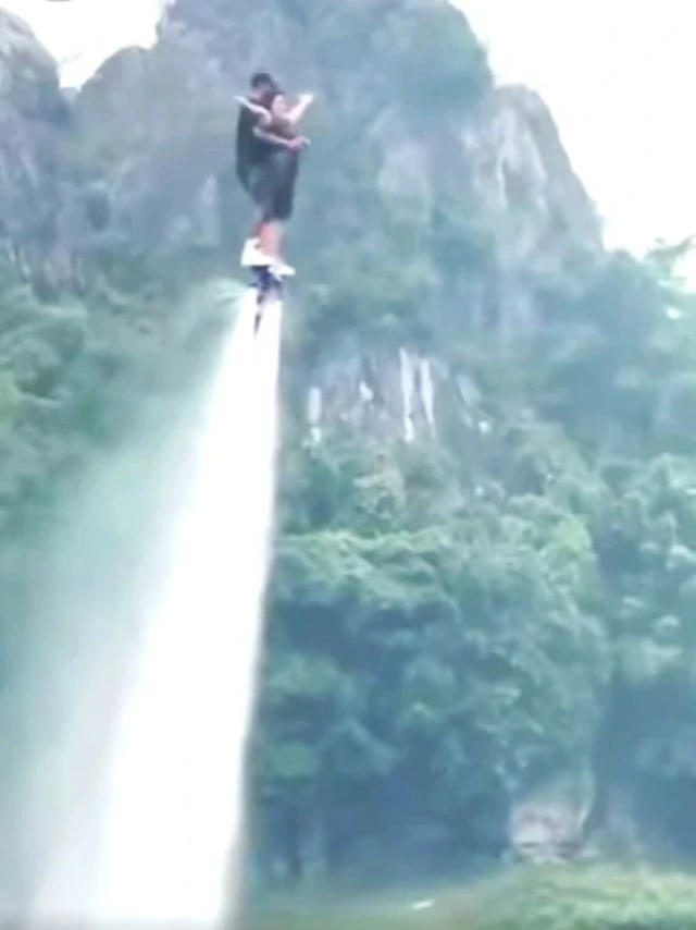 Hình ảnh nữ du khách và vận động viên bay flyboard trước khi gặp nạn ở khu vực hồ Núi Lớ ngày 3/5/2026. (Ảnh cắt từ video)