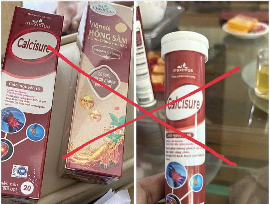 Công an thành phố Hà Nội cảnh báo người dân về thực phẩm bổ sung Calcisure bị xác định là hàng giả.