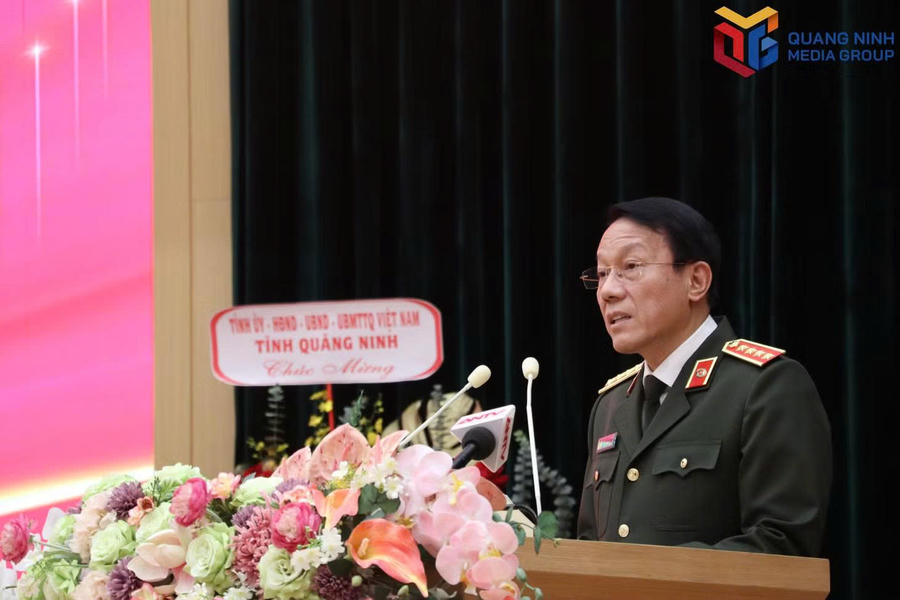 Đại tướng Lương Tam Quang, Bộ trưởng Bộ Công an, phát biểu tại buổi lễ.Ảnh: Báo Quảng Ninh
