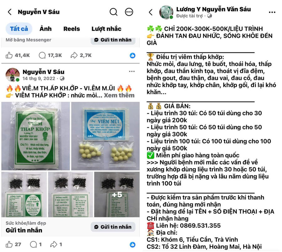 Các trang&nbsp;Fanpage&nbsp;Facebook các đối tượng lập để quảng cáo, bán thuốc