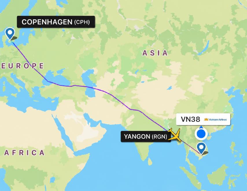 Chuyến bay VN38 hạ cánh tại Rangoon để cấp cứu hành khách.