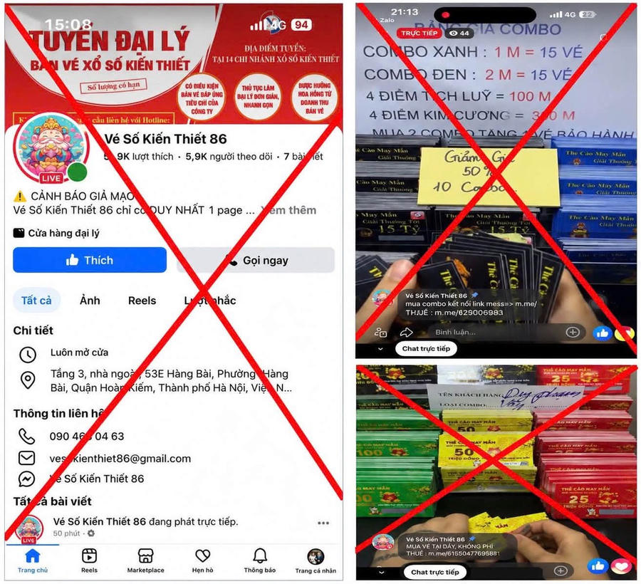 Trang Facebook và các hình ảnh do các đối tượng sử dụng để quảng bá, livestream, giới thiệu các "combo", "thẻ cào may mắn", tuyển đại lý... nhằm tạo lòng tin, lôi kéo người dân tham gia, qua đó thực hiện hành vi lừa đảo chiếm đoạt tài sản.