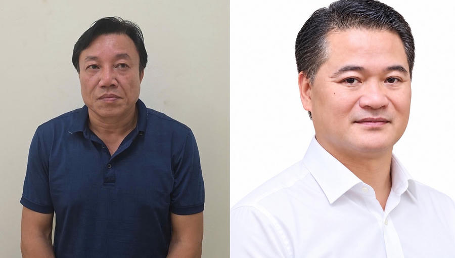 Bị can Nguyễn Huy Ngọc. (bên trái) và Lê Đình Thanh Sơn.