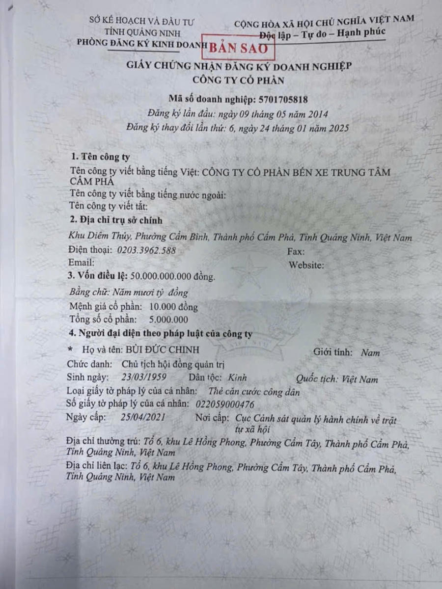 Tòa tuyên hủy các giấy đăng ký doanh nghiệp thay đổi lần thứ 5, 6 và 7 của Bến xe Cẩm Phả.