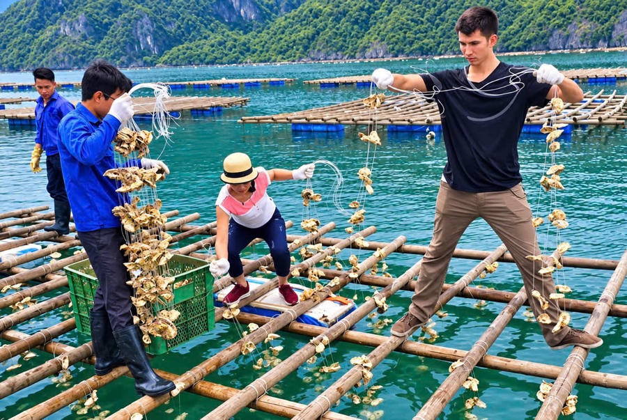 Nuôi hàu trên biển, hướng phát triển thủy sản bền vững tại Đặc khu Vân Đồn.