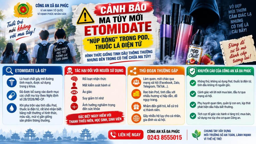 Công an Hà Nội khuyến cáo cảnh giác ma túy mới Etomidate “núp bóng” trong thuốc lá điện tử.