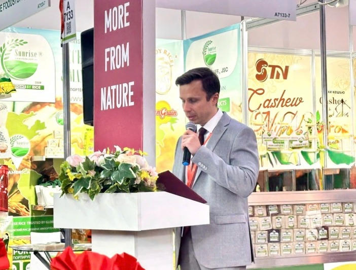 Ông Maksim Shilov - Giám đốc Worldfood Moscow, Tập đoàn ITE đánh giá, WorldFood Moscow sẽ góp phần thúc đẩy kim ngạch thương mại giữa Việt Nam và Nga. (Ảnh: Cục Xúc tiến thương mại)