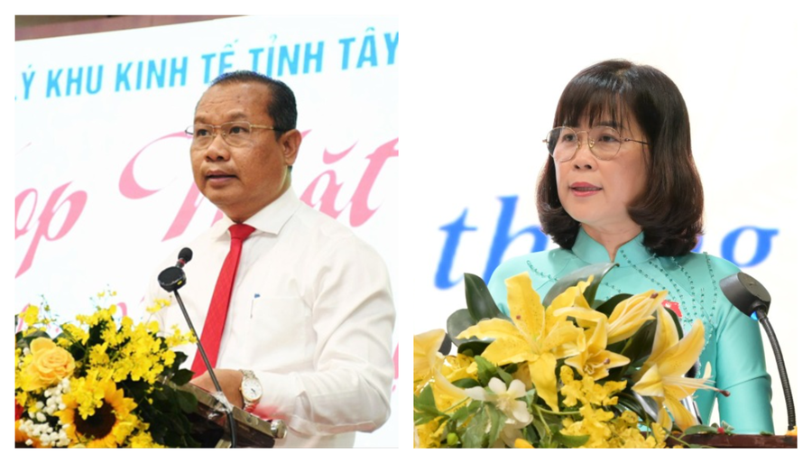 Ông Trương Thanh Liêm (bìa trái) và bà Nguyễn Đài Thy giữ chức vụ Phó Chủ tịch UBND tỉnh Tây Ninh.