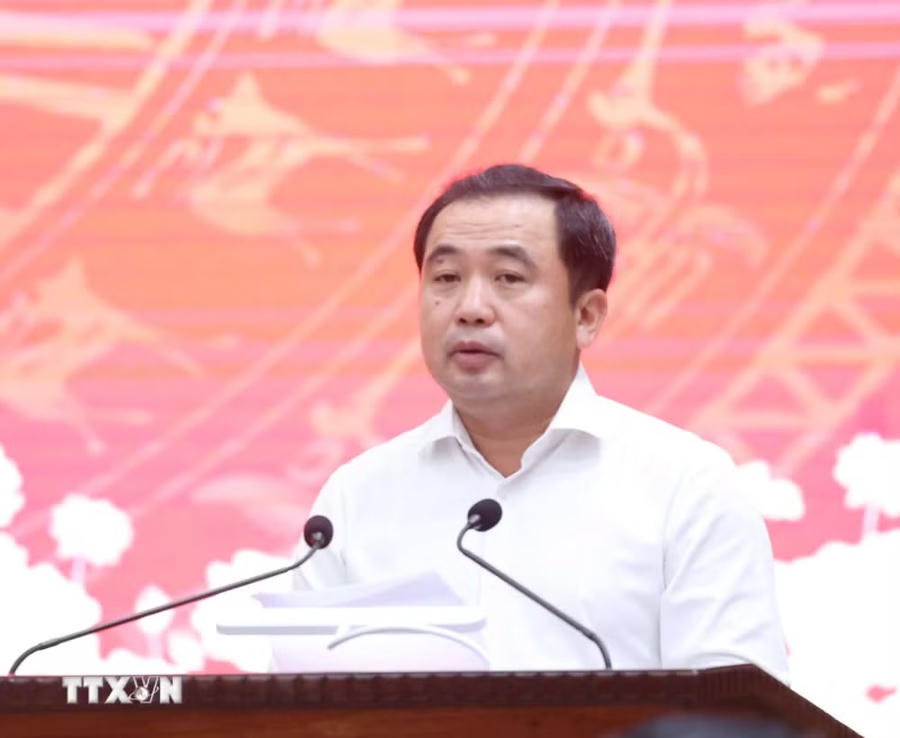 Đồng chí Trần Đức Thắng, Ủy viên Bộ Chính trị, Bí thư Thành ủy Hà Nội phát biểu - Ảnh: TTXVN
