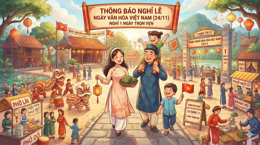 Bộ Nội vụ đề xuất người lao động được nghỉ 1 ngày nhân ngày Văn hoá Việt Nam. Hình ảnh minh hoạ (thiết kế bởi AI)