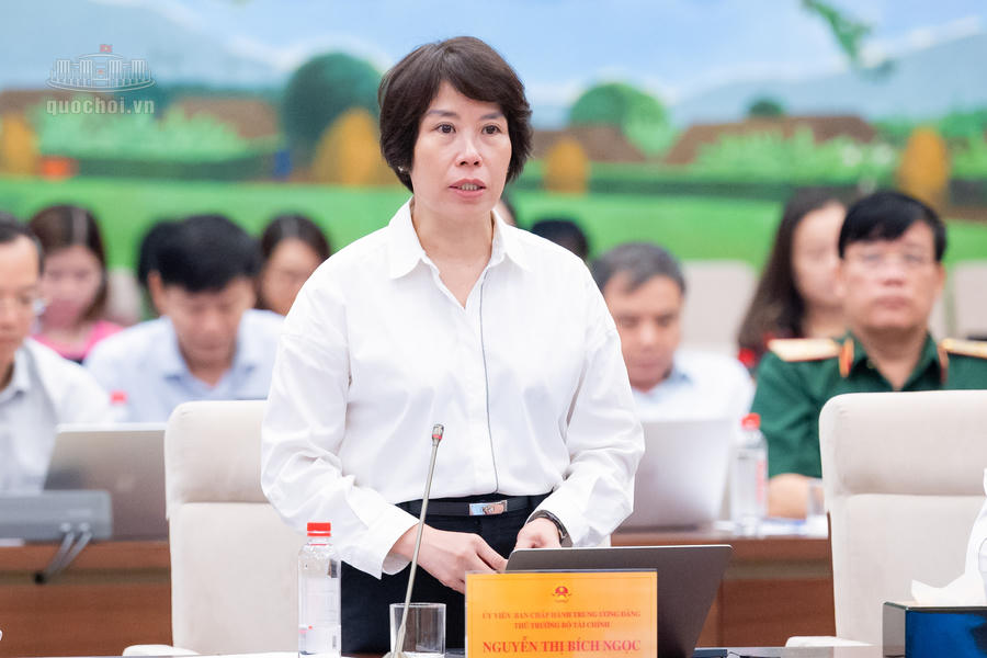 Thứ trưởng Bộ Tài chính Nguyễn Thị Bích Ngọc trao đổi tại Phiên giải trình. Ảnh: quochoi.vn