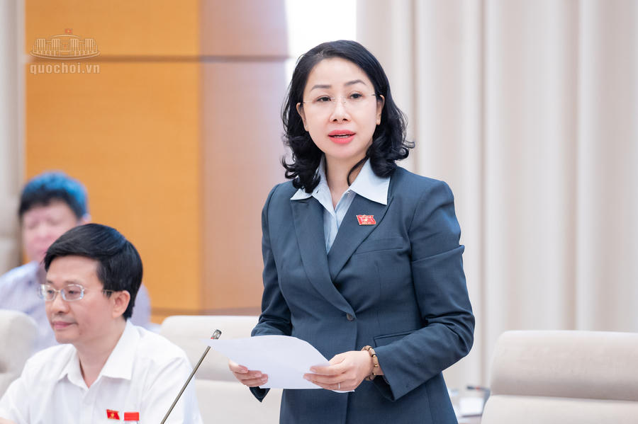 Ủy viên là đại biểu Quốc hội hoạt động chuyên trách tại Ủy ban Văn hóa và Xã hội Phan Thị Thùy Linh phát biểu. Ảnh: quochoi.vn