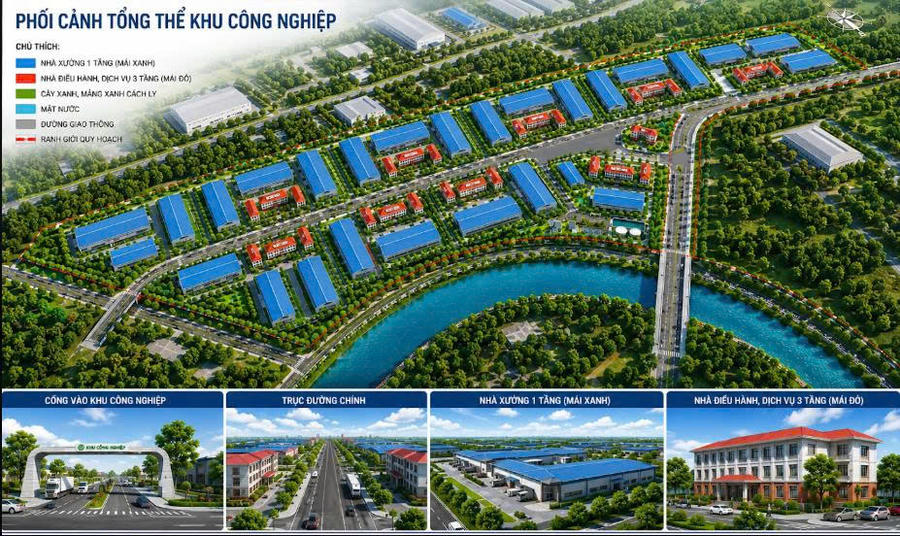Phối hợp cảnh tổng thể Khu công nghiệp Hoành Sơn theo Điều chỉnh quy mô chi tiết tỷ lệ 1/500. (Ảnh: hatinh.gov.vn)