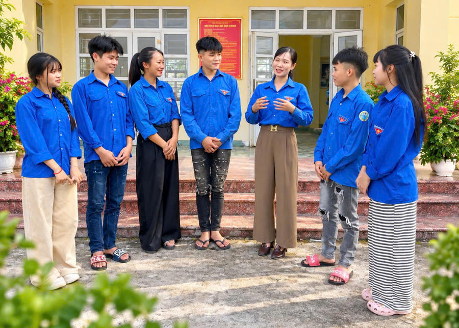 Lỷ Thị Vân trò chuyện, trao đổi với đoàn viên thanh niên, lan tỏa cách làm gần gũi, bằng tiếng nói và sự thấu hiểu.