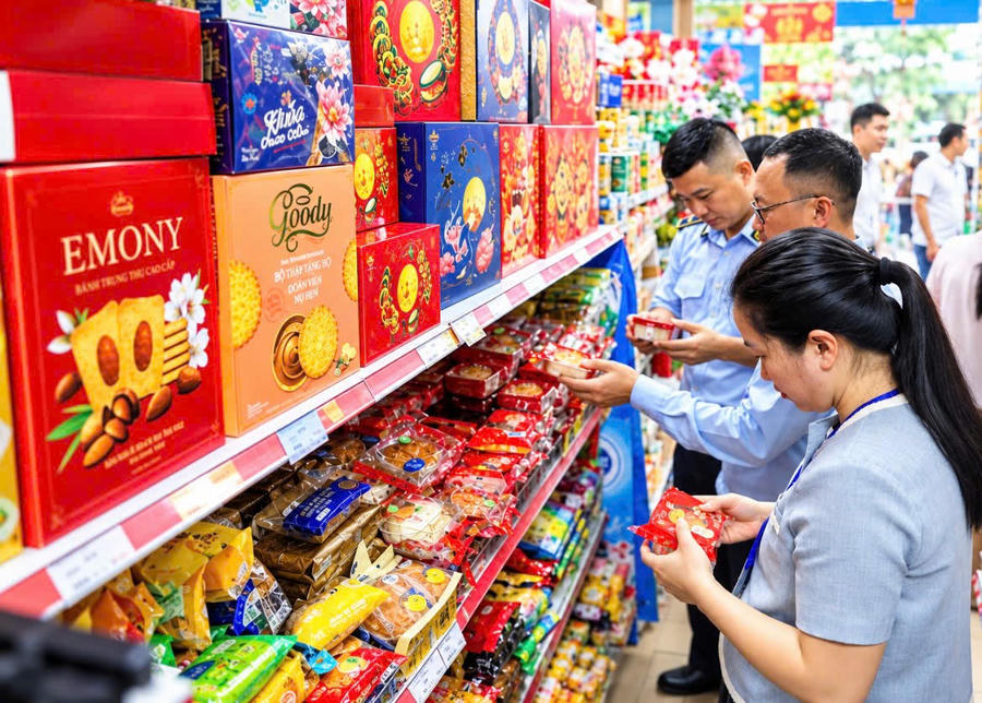Lực lượng chức năng kiểm tra nguồn gốc, xuất xứ bánh kẹo tại một cơ sở kinh doanh trên địa bàn TP Quảng Ninh. Lực lượng chức năng kiểm tra nguồn gốc, xuất xứ bánh kẹo tại một cơ sở kinh doanh trên địa bàn TP Quảng Ninh.
