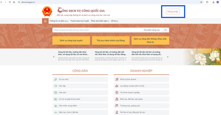 Người dân truy cập Cổng Dịch vụ công Quốc gia.