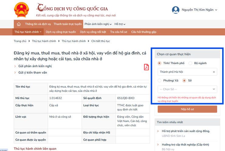 Công dân chọn cơ quan tiếp nhận hồ sơ phù hợp với địa bàn và dự án nhà ở tương ứng.