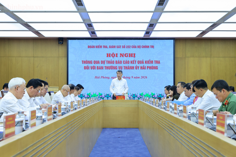 Thủ tướng Chính phủ chủ trì Hội nghị thông qua dự thảo Báo cáo kết quả kiểm tra, giám sát (đợt 3) đối với Ban Thường vụ Thành ủy Hải Phòng - Ảnh: chinhphu.vn/Nhật Bắc