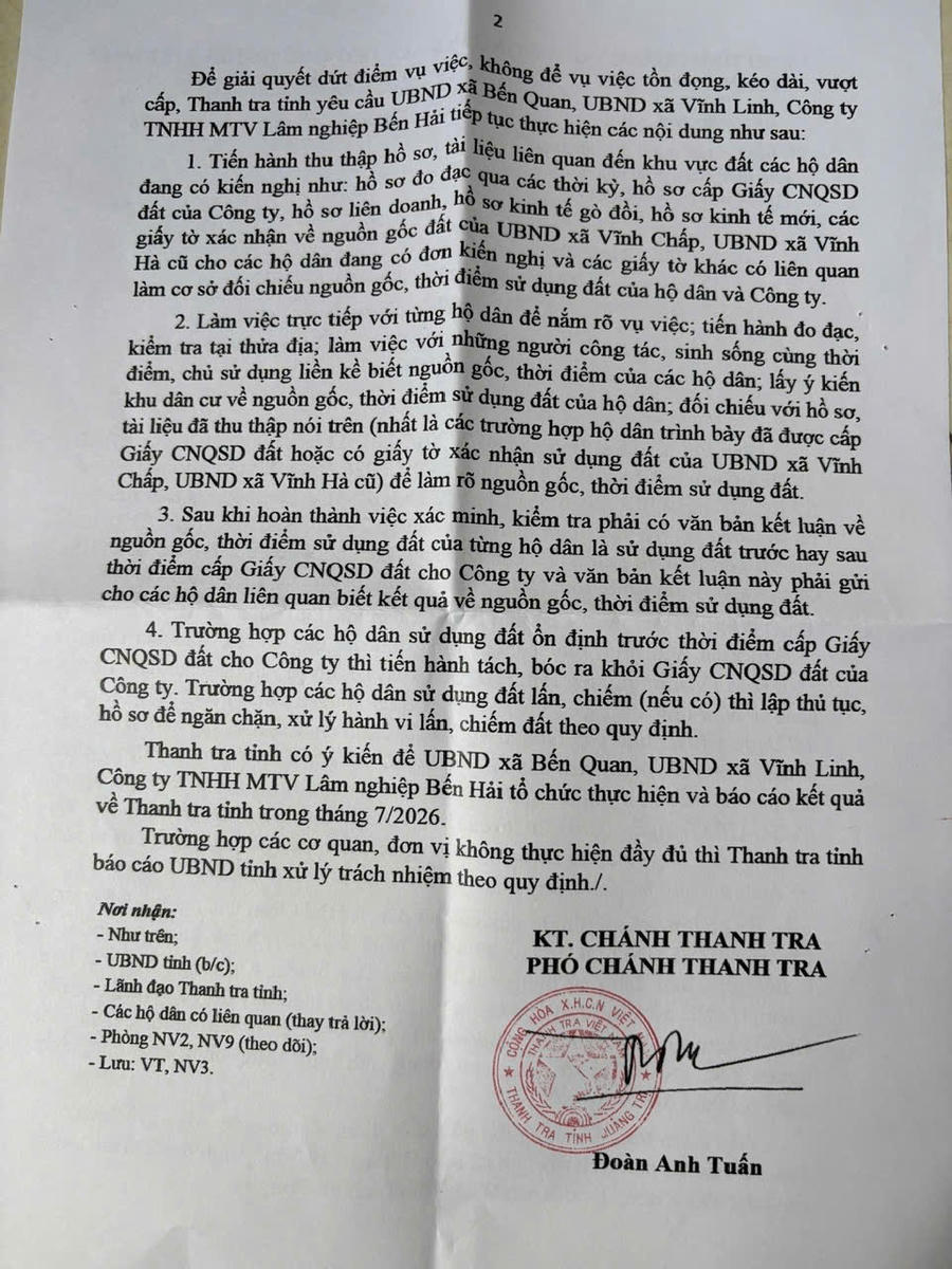 Công văn 1645 của Thanh tra tỉnh Quảng Trị thẳng thắn phê bình: “việc thực hiện kiểm tra, rà soát nguồn gốc, thời điểm sử dụng còn mang tính hình thức, chưa chặt chẽ, chưa kiểm tra thực địa”. Ảnh: Nguyên Phong