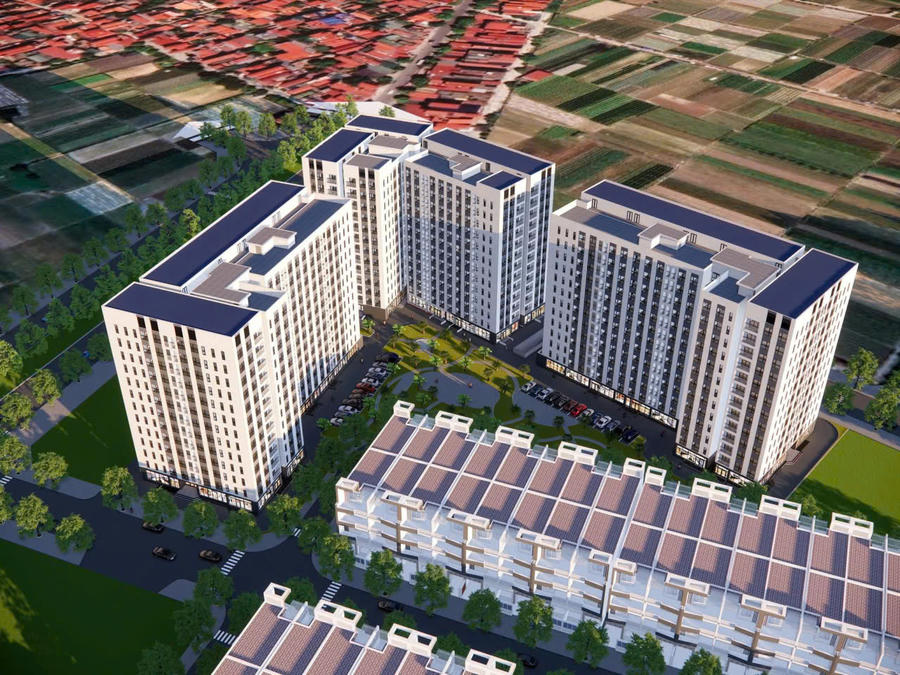 612 căn hộ nhà ở xã hội thuộc dự án Khu nhà ở Minh Đức (xã Mê Linh, Hà Nội) dự kiến mở bán, cho thuê và cho thuê mua từ ngày 24/10. Ảnh Phối cảnh dự án.