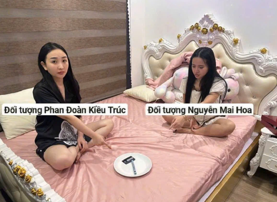 Các đối tượng liên quan tại thời điểm cơ quan công an kiểm tra, làm rõ vụ việc. (Ảnh: Công an TP Hà Nội)