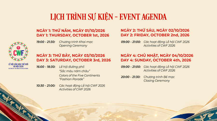 Lịch trình sự kiện. (Ảnh: Bộ VHTT&DL)