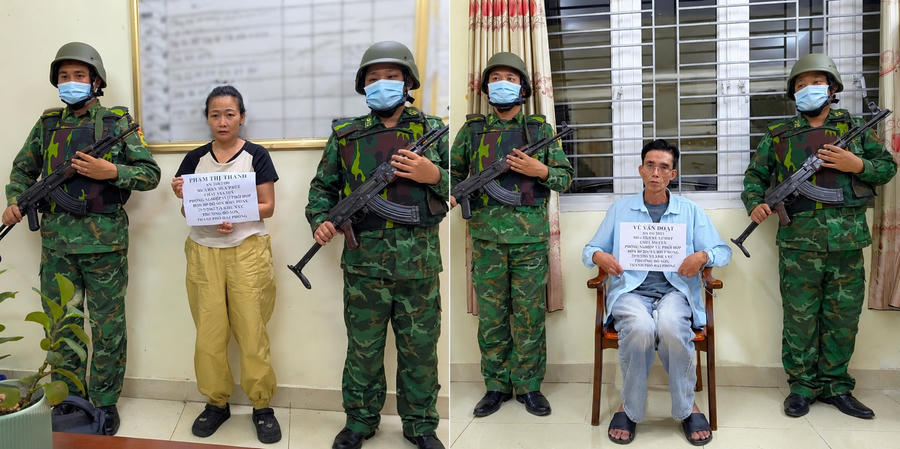 Đối tượng Phạm Thị Thanh và Vũ Văn Đoạt bị lực lượng Bộ đội Biên phòng TP Hải Phòng bắt giữ.