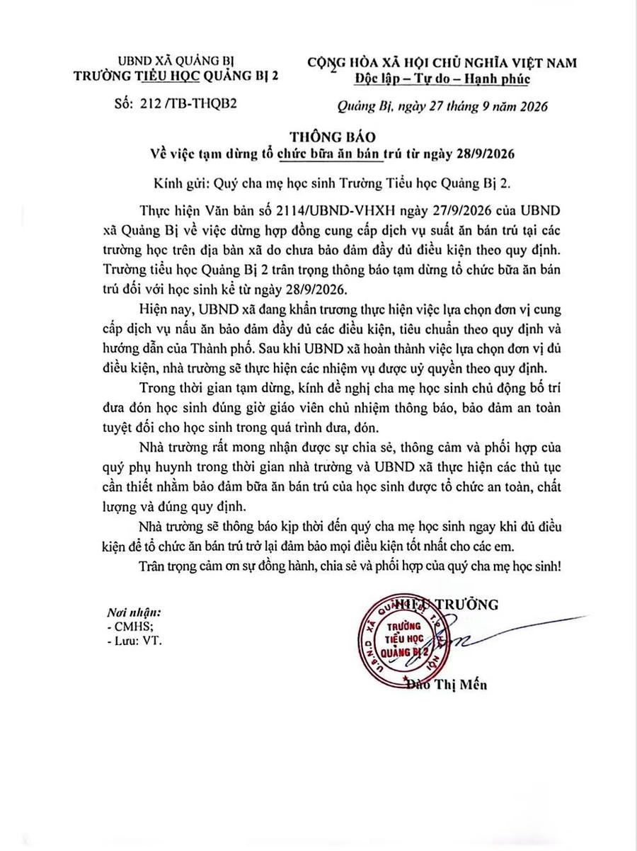 Thông báo của UBND xã Quảng Bị.