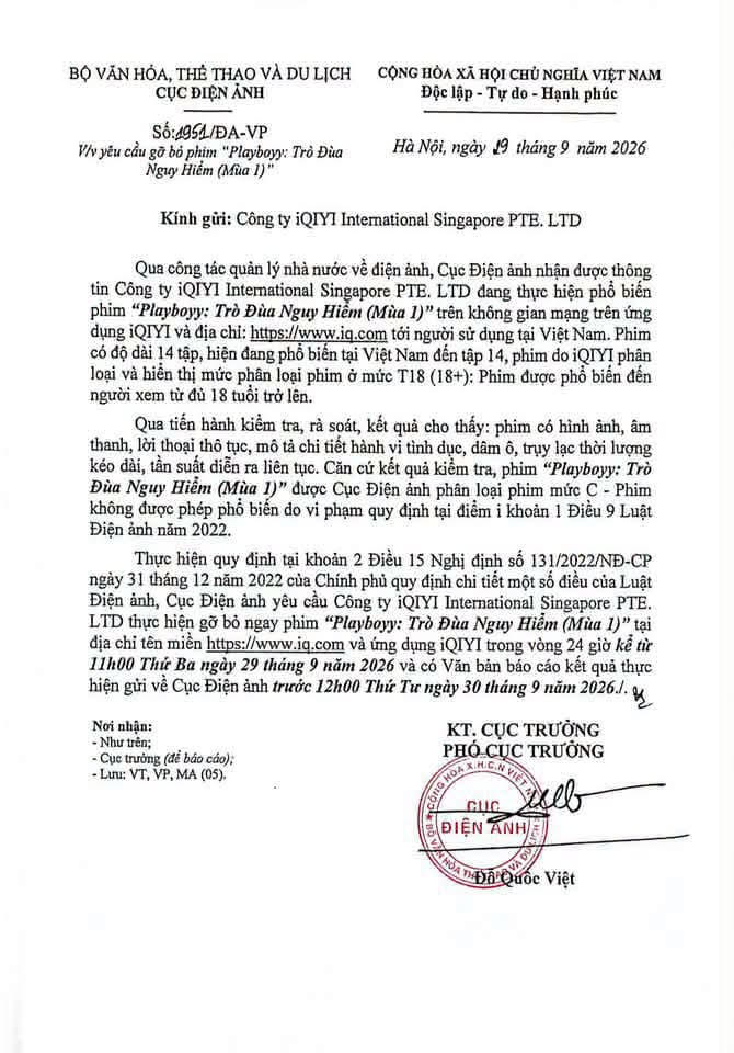 Cục Điện ảnh phân loại phim mức C - Phim không được phép phổ biến do vi phạm quy định tại điểm i khoản 1 Điều 9 Luật Điện ảnh năm 2022.