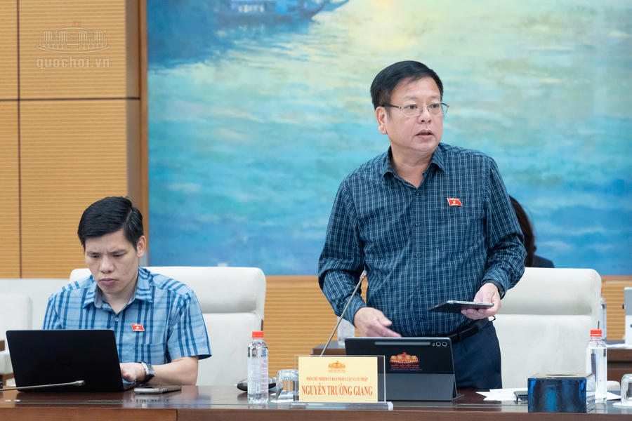 Phó Chủ nhiệm Ủy ban Pháp luật và Tư pháp Nguyễn Trường Giang phát biểu. Ảnh: quochoi.vn