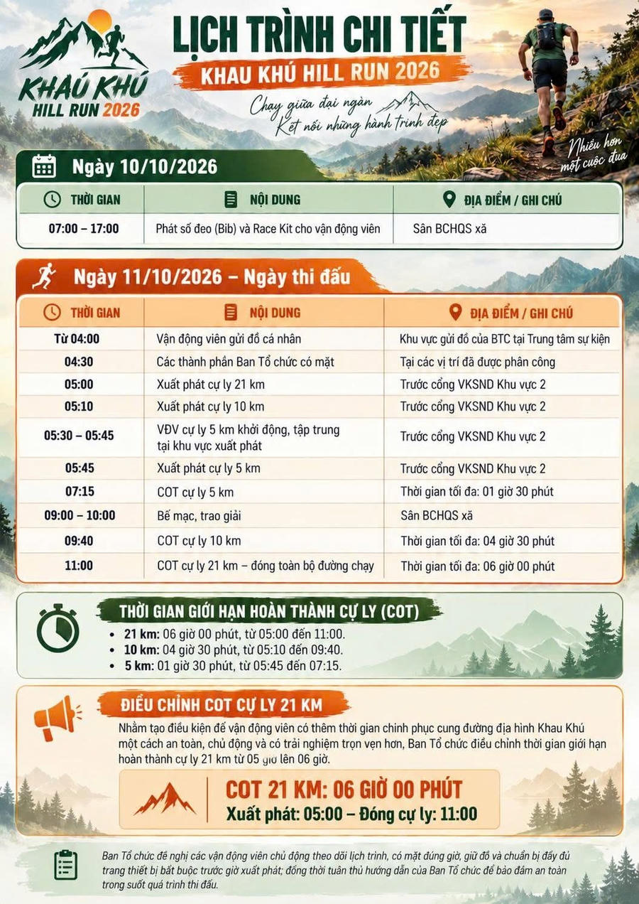 Lịch trình chi tiết giải chạy KHAU KHU HILL RUN 2026.