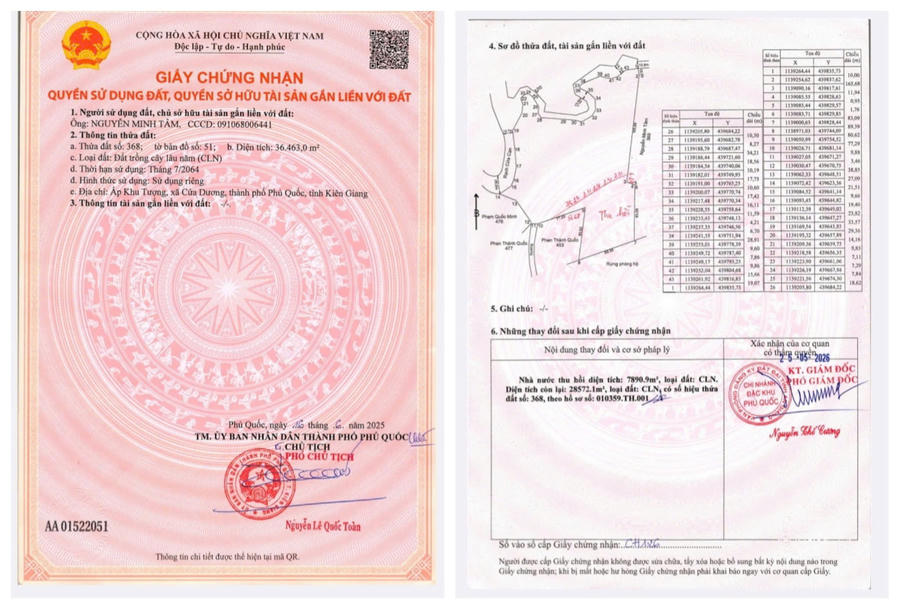 Tên ông Phan Thành Quốc được thể hiện trong sổ mục kê và bản đồ địa chính, ranh giới trong giấy chứng nhận quyền sử dụng đất của hộ liền kề (cấp vào tháng 6/2025), nên bà Tư đề nghị làm rõ quyền lợi của mình trong tương quan với các hộ liền kề có hoàn cảnh sử dụng đất mà bà cho là tương tự.