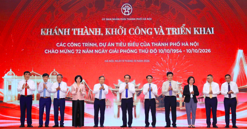 Lãnh đạo thành phố Hà Nội tại lễ khánh thành, khởi công dự án. Ảnh: TTXVN
Lãnh đạo thành phố Hà Nội tại lễ khánh thành, khởi công dự án. Ảnh: TTXVN