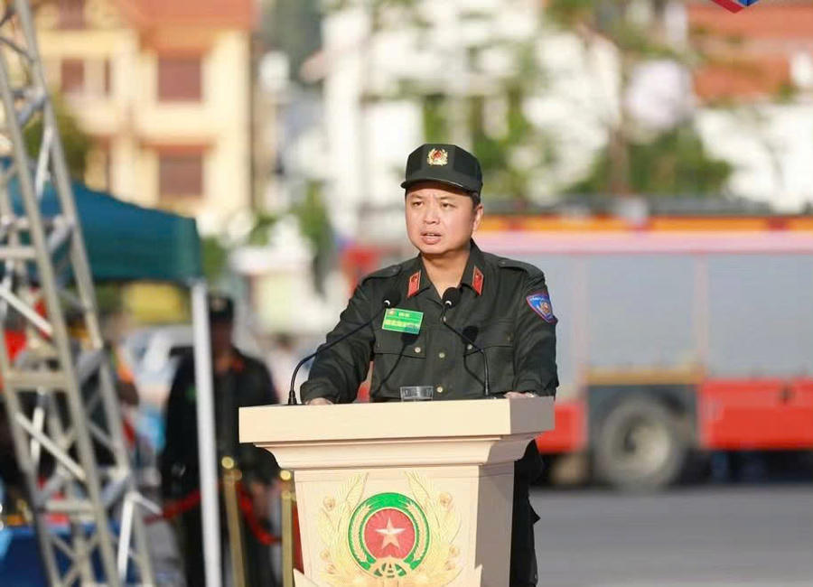 Thiếu tướng Nguyễn Tiến Trung, Giám đốc Công an thành phố phát biểu khai mạc diễn tập.