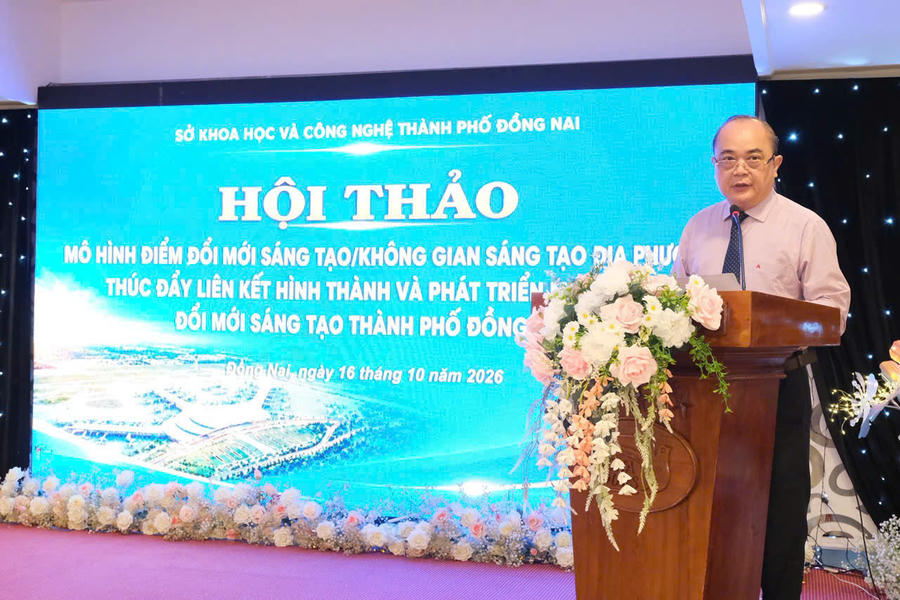 Ông Võ Hoàng Khai, Phó Giám đốc Sở Khoa học và Công nghệ thành phố Đồng Nai phát biểu tại hội thảo.