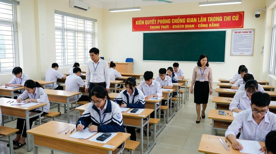 Thủ tướng chỉ đạo phòng, chống gian lận thi cử, xử lý nghiêm hành vi sửa điểm, lộ lọt đề thi. Ảnh: AI Thủ tướng chỉ đạo phòng, chống gian lận thi cử, xử lý nghiêm hành vi sửa điểm, lộ lọt đề thi. Ảnh: AI