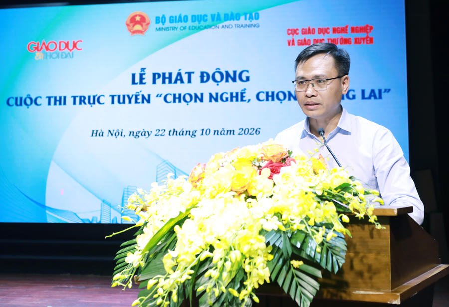 Ông Trần Thanh Đạm, Cục trưởng Cục Giáo dục nghề nghiệp và Giáo dục thường xuyên, Bộ Giáo dục và Đào tạo phát biểu tại Lễ phát động. (Ảnh: BTC)