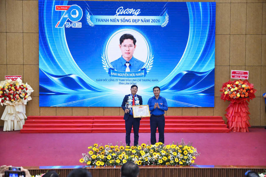 Anh Nguyễn Hữu Nhơn được vinh danh ở hạng mục "Gương thanh niên sống đẹp 2026".