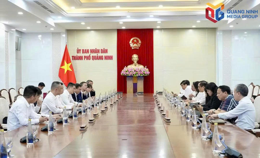 Sở Khoa học và Công nghệ thành phố Quảng Ninh (Việt Nam) và Cục Phát triển Dữ liệu lớn Khu tự trị dân tộc Choang Quảng Tây (Trung Quốc) trao đổi cụ thể về các nội dung hợp tác trong lĩnh vực trí tuệ nhân tạo. Ảnh: Báo Quảng Ninh